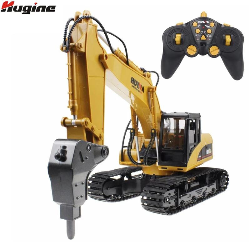 RC 드릴링 트럭 합금 해머 굴삭기 16 채널 2.4G 충전식 소리와 빛 데모 원격 제어 드릴링 모델 장난감excavator