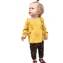 Осенняя одежда для маленьких девочек, блузка с длинными рукавами, рубашка с оборками, свитер, верхняя одежда