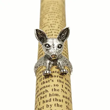

Wholesale Vintage Adjustable 3D Animal Cute Chihuahua Ring Retro Dog Ring For Women Men Finger Jewellery Christmas Gift