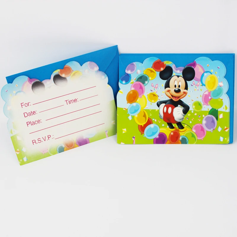 

6pcs Envelop Shape mickey Mouse Theme Party Invitation Card Kids Baby Birthday/Festival Party Card Decoration Supplies