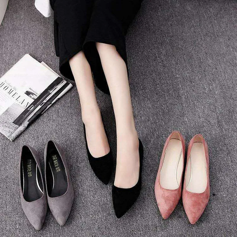 

Women Pumps Fashion Black Low Square Heels Flock Shallow Slip On Dress Women Shoes Pointed Toe Office Lady Casual Single Shoes