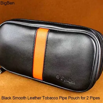 

MUXIANG Black & Orange Strip Soft PU Leather Pipe Pouches Bag for 2 Smoking Pipes Tamper Filter Cleaner Tools Briefcase fc0007
