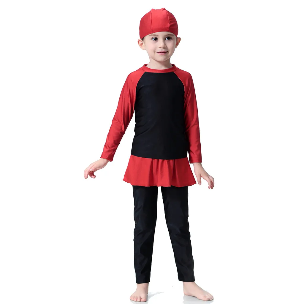 TELOTUNY/3 предмета, Быстросохнущий купальный костюм для маленьких девочек Купальник с длинным рукавом, купальный костюм для купания Z0102 - Цвет: BK