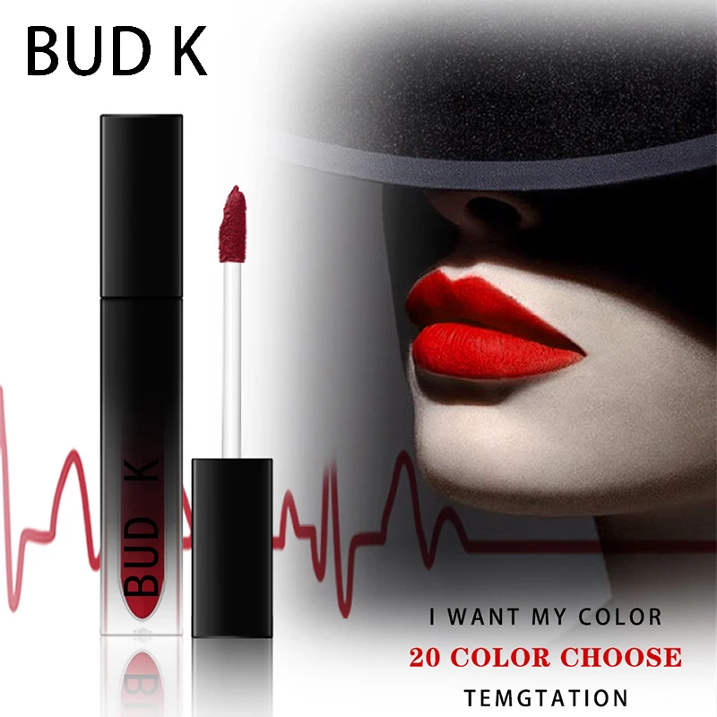 New BUD K 20 Colors Matte Liquid Lipstick Waterproof Long Lasting Lip Gloss Moisturizer Smooth Stick Cosmetic Beauty Makeup |