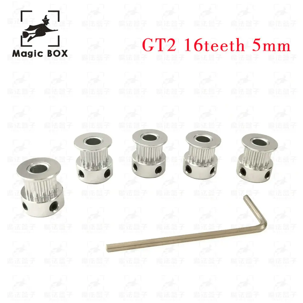 

3D Printer Parts Accessory 10pcs/lot GT2 16teeth 16 Teeth Bore 5mm Timing Alumium Pulley fit for GT2-6mm Open Timing Belt