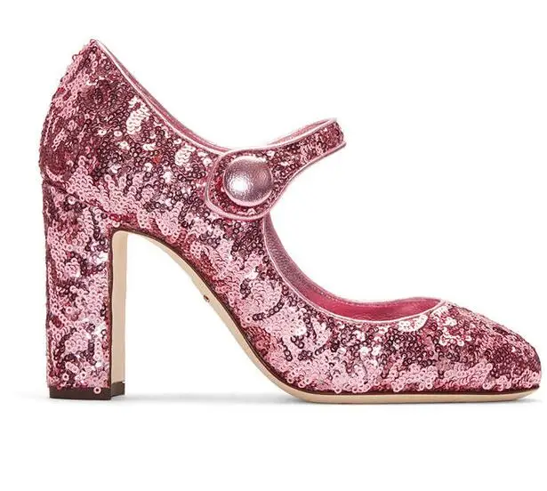 

Newest 2017 Bling Bling Glitter Mary Janes High Heel Pumps Ankle Strap Thick Heel Party Dress Shoes For Women Drop Ship