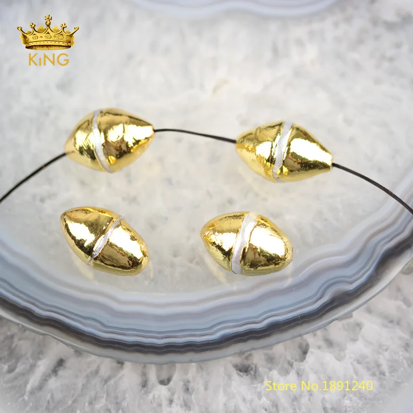 10pcs Small Gold Copper Electroplated Shell Cone Charms Inlay White Pearl Loose Beads Holes Crafts Bracelet Necklace YYF39 | Украшения и