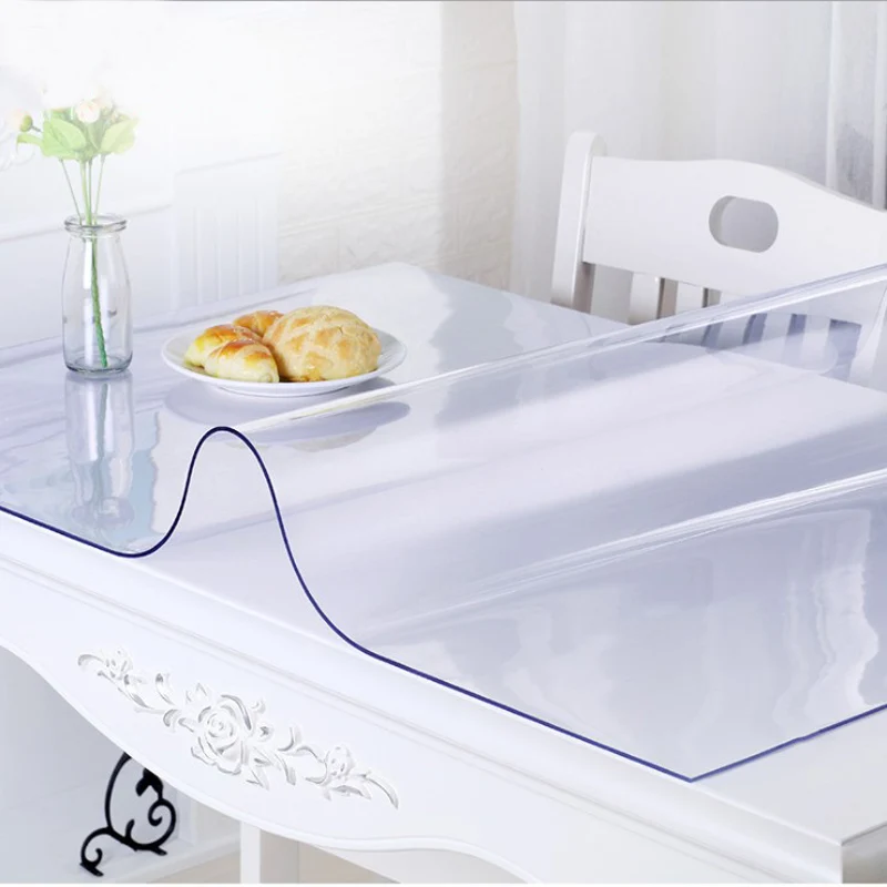  PVC Waterproof Tablecloth Transparent Tablecloth with Pattern Kitchen Table Cover Oil Cloth Soft Gl