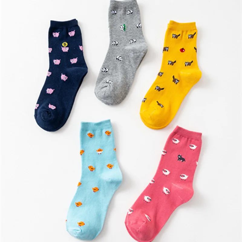 

Cotton Women Socks Cartoon Pig Chick Bear sheep and panda Pattern Funny Socks cute Animal Ankle Socks Sokken