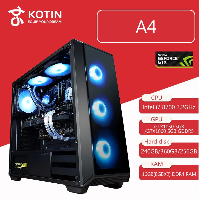  Kotin Gaming PC Desktop Computer Intel Core i7 8700 3.2GHz Hexa Core B360M GTX 1060 5GB 6GB GPU 16G