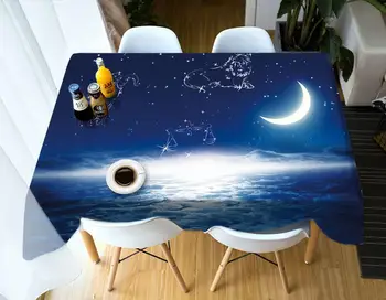 

Deep blue Tablecloth rectangular Waterproof Coffee Table cloth wedding Round table cover Customized size Moon Pillowcase