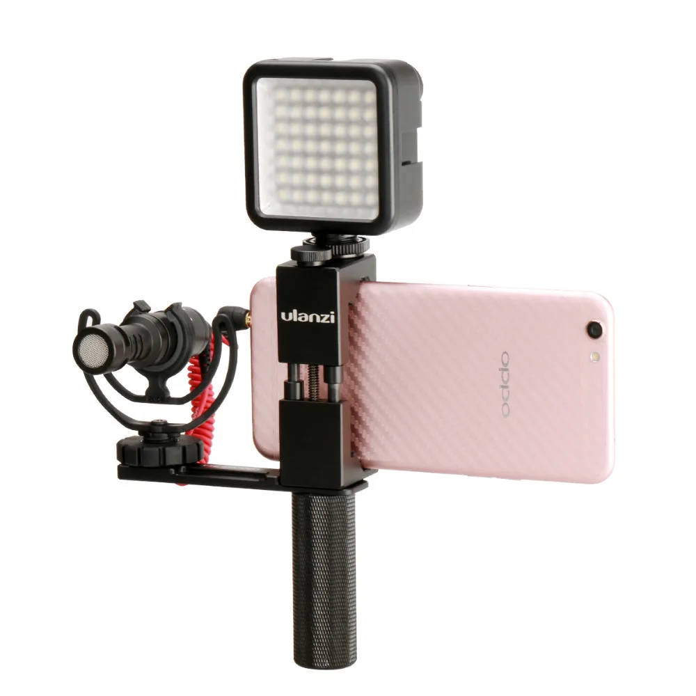 

Ulanzi PT-1 Video Kit Smartphone Gimbal Handheld Stabilizer w Metal Phone Mount Monopod HandGrip Microphone LED Light for iPhone