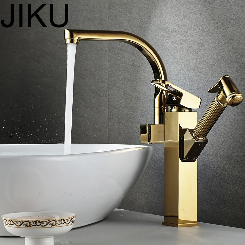 

JIKU Pull Out Basin Faucet Heat Sinks Higher Tensile Shampoo The Sink Tap Cold And Hot Water All Copper Basin Suction Tap