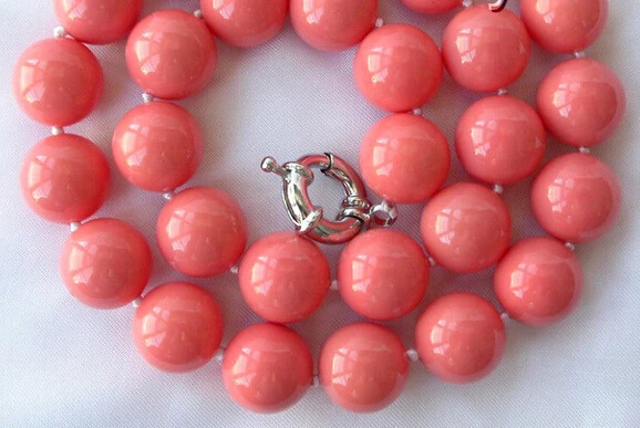 

stunning big 14mm round pink south sea shell pearl necklace AAA style Fine Noble real Natural free shipping