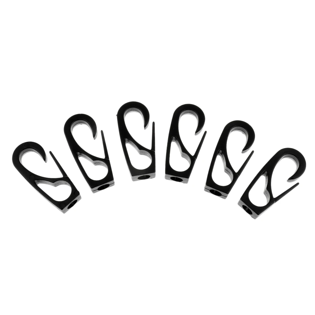 6 Pieces Black Nylon Kayak Canoe Boat 6mm Bungee Rope Fishing Rod Leash Ends Hook Clips Accessories