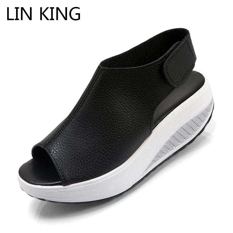 

LIN KING Big Size Women High Heels Wedges Sandals Peep Toe Thick Sole Swing Summer Shoes Girl Height Increase Gladiator Sandals