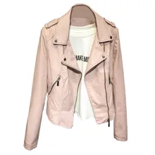 Женская кожаная куртка в Корейском стиле локомотив воротник с длинным рукавом пальто Модный черный и розовый кожаный пиджак