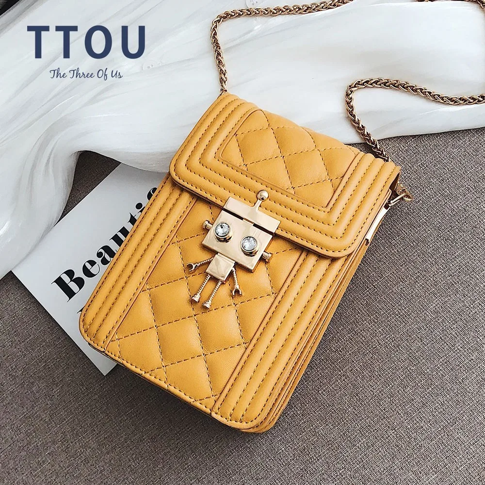 

TTOU Cute Alien Pattern Shoulder Bag Quality Leather Chain Bags for Female Diamond Lattice Designer Messenger Crossbody Bags Sac