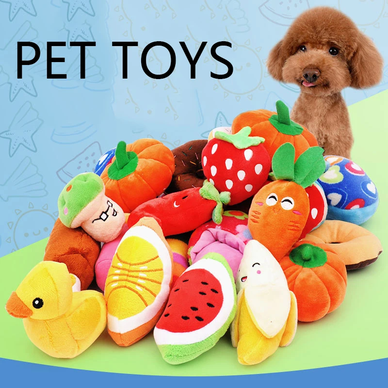 

1pc Fruit Vegetable Chicken Drum Bone Squeak Toy For Dog Puppy Plush Red Pepper Eggplant Radish Duck Sounding Pet Toys