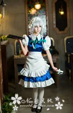 Anime touhou project izayoi sakuya lolita maid cosplay costume set completo dress + delantal + headwear + bowknots + tie