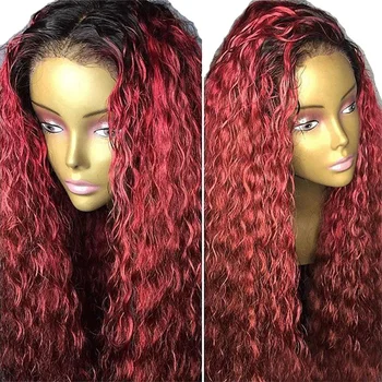 

Prepluck 360 Lace Frontal Wig Curly Ombre Burgundy Full Lace Human Hair Wigs Peruvian Water Wave Red 13x6 Lace Front U Part Wigs