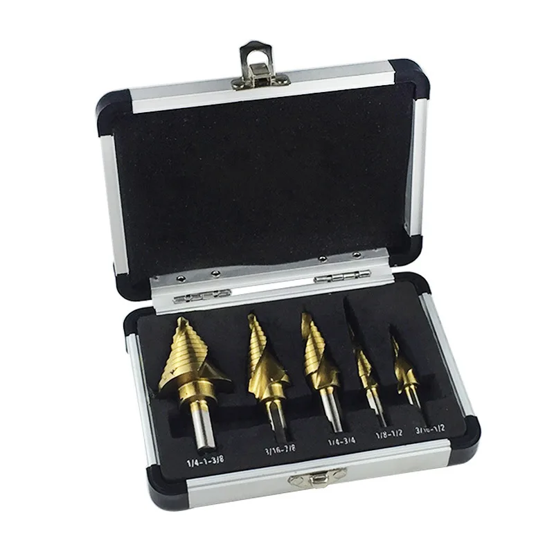 

5pcs Drill Bit Set step cone hand drill chuck for metal toolbox Hole Cutters power cones HSS high speed steel woodworking tools