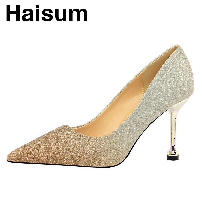

Fashion fine with high-heeled pointed shiny color gradient color matching shoes high heels shoes H0755-1