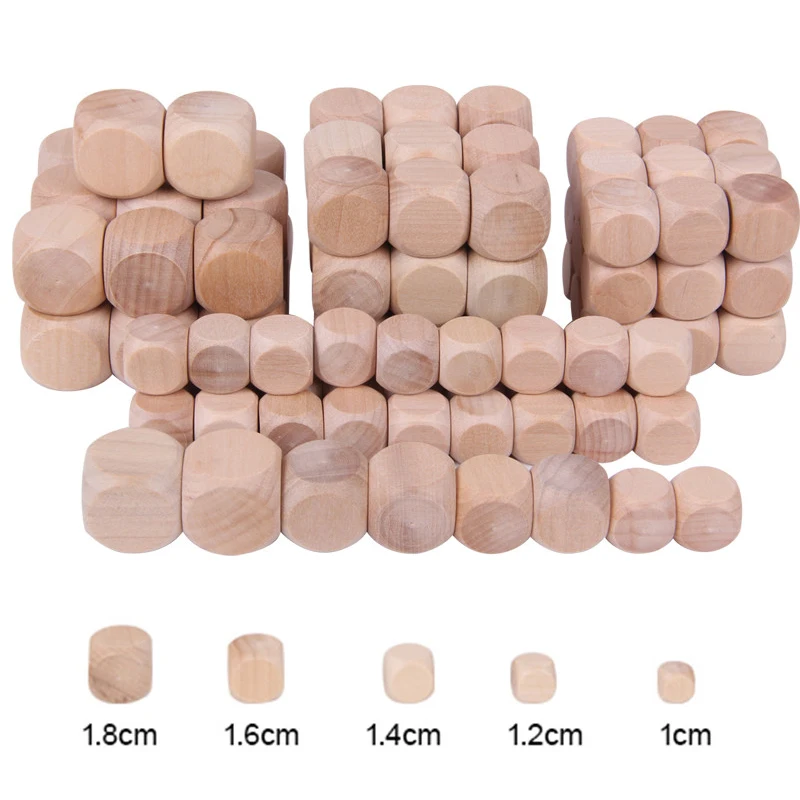 10PCS D6 Blank Wood Dice Round Corner CubeTabe Games Party Family Engraving DIY 