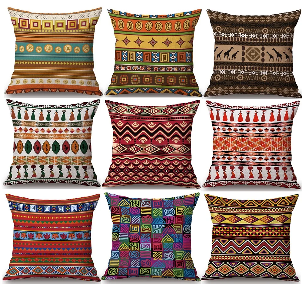 

African Animals Cushion Covers Geometric Triangles Stripes Rhombus Art Cushion Cover Car Sofa Decorative Linen Pillow Case