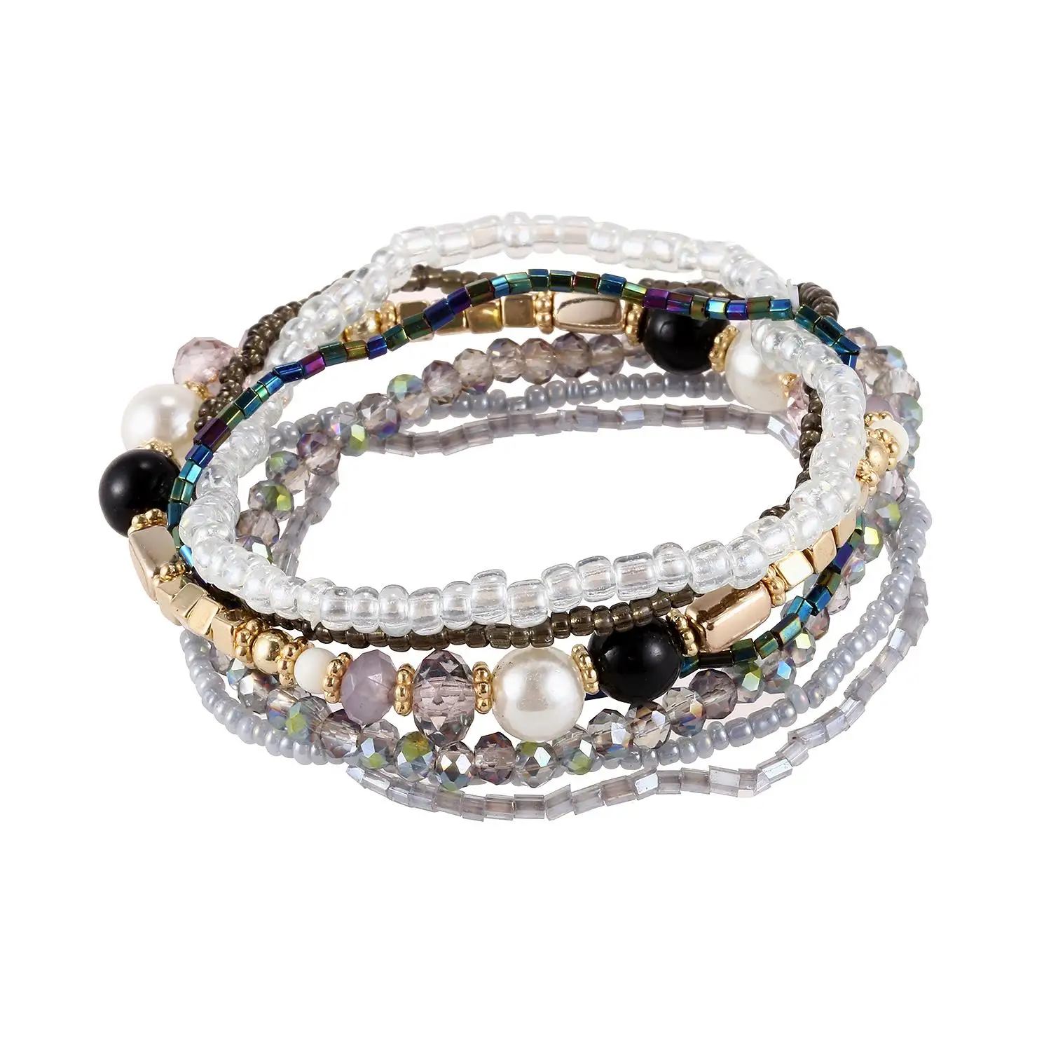 

Multilayer Beads Bracelets Strand Stretchy Bangle for Women Friendship Bracelet Elastic Jewelry