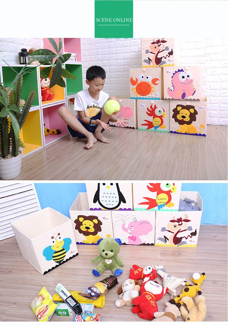750MICCK Embroidery Storage Box Cartoon Animal Folding Large Laundry Basket Sundries Children Clothes Toys Book Storage organizer 