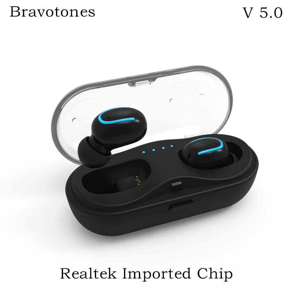 Beste V5.0 Echte Draadloze Oordopjes Mini Sport Bluetooth Oortelefoon Ingebouwde Microfoon HD Stereo Headset met Opladen Case voor Mobiele Telefoon