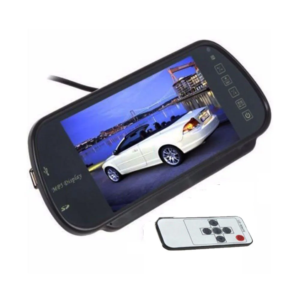 7 Inch TFT LCD Widescreen Car Rearview Mirror Monitor support 2 AV