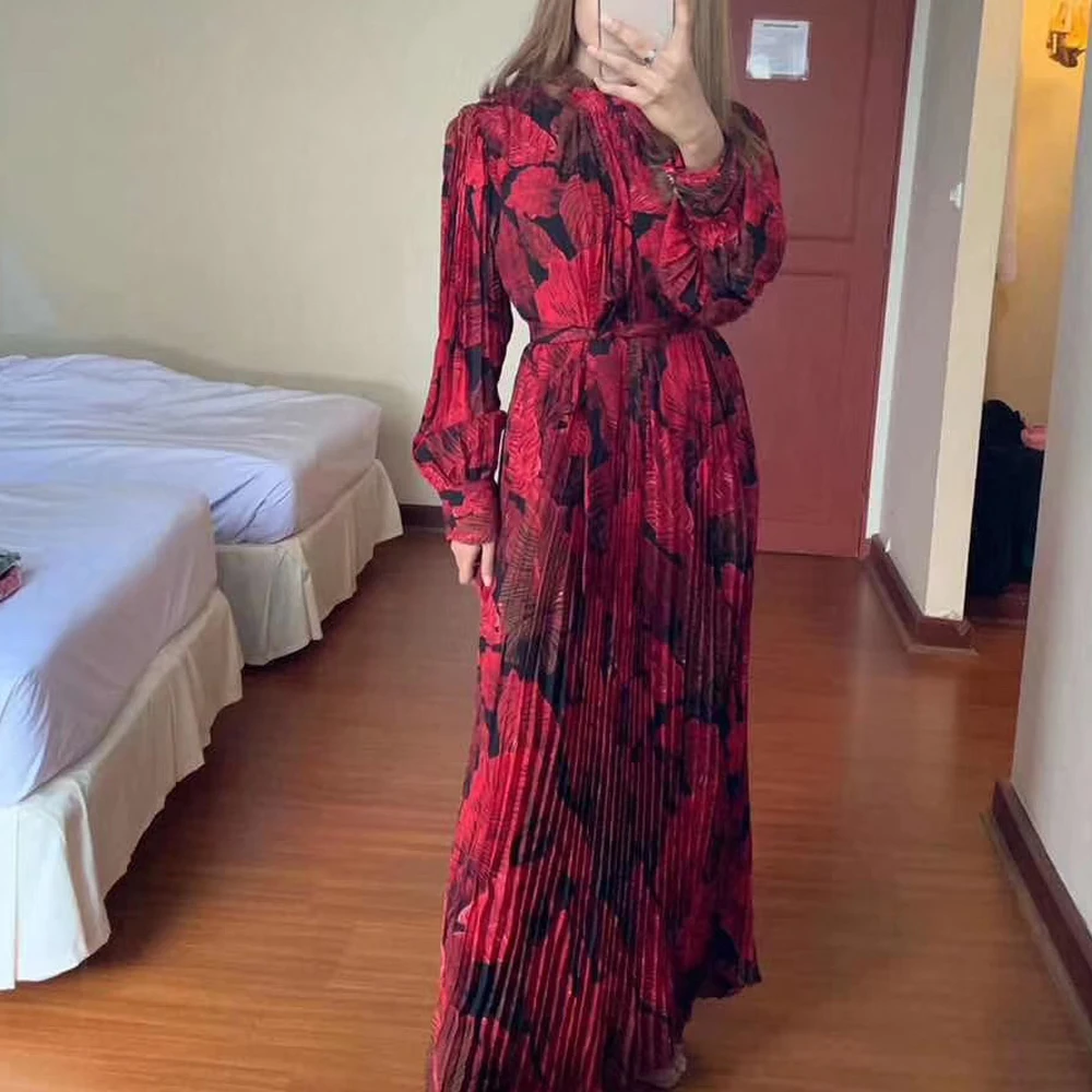 

Missord 2019 High Neck Long Sleeve Bohemian Long Print Dresses Female Elegant Maxi Dress FT19614
