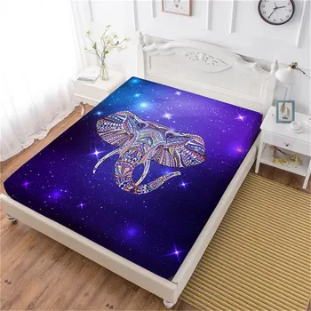 

White Purple Bed Sheet Colorful Animal Elephant Print Fitted Sheets Galaxy Designer Deep Pocket Mattress Cover Home Textile