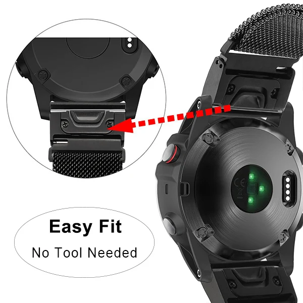 Quick Release Easy Fit ремешок для часов, Миланская петля, ремешок для наручных gps-часов Garmin Fenix 3/HR/5X/5S магнит на 20 мм/22 мм/26 мм Размеры наручный браслет