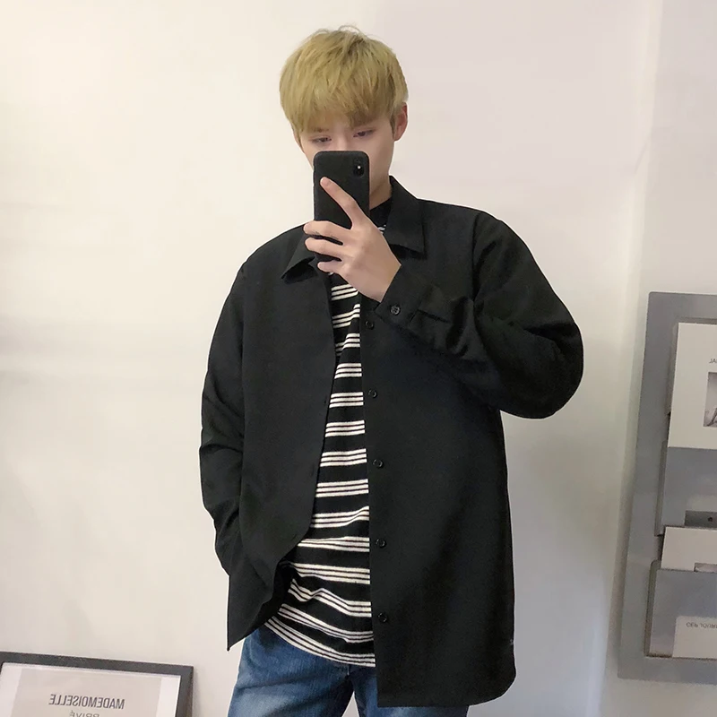 

Fashion Casual Men's Long-sleeved Shirt Spring And Autumn New M-2XL Solid Color Loose Shirt Four-color Personality Youth Popular