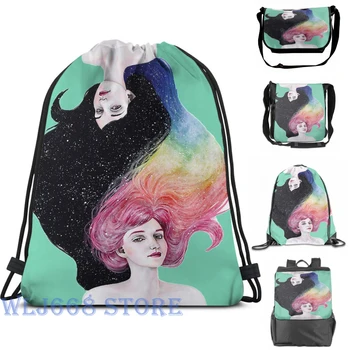 

Funny graphic print shoulder Bags women Two girls Cosmos Single shoulder backpack travel for men Gym Bag