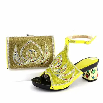 Wonderful yellow women kitten heel shoes with rhinestone for african shoes match handbag set for dress V1-2 Wonderful yellow women kitten heel shoes with rhinestone for african shoes match handbag set for dress V1-2
