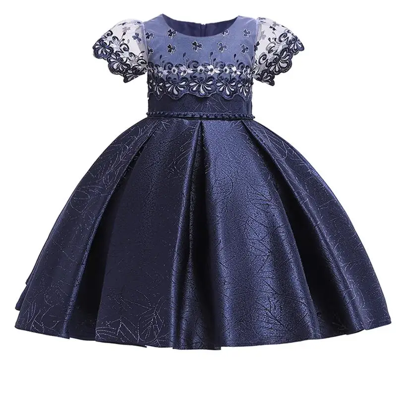 Коллекция года, вечерние платья для девочек, Летние Детские платья для девочек, одежда для детей, платье принцессы с жемчугом элегантное вечернее платье - Цвет: Navy blue