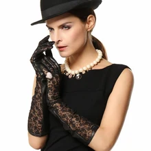 Новые зимние натуральная длинные кожаные перчатки с кружево для Для женщин короткие тонкие замшевые Элегантные Перчатки Fashion1 пара/Лот XL, L, M, S