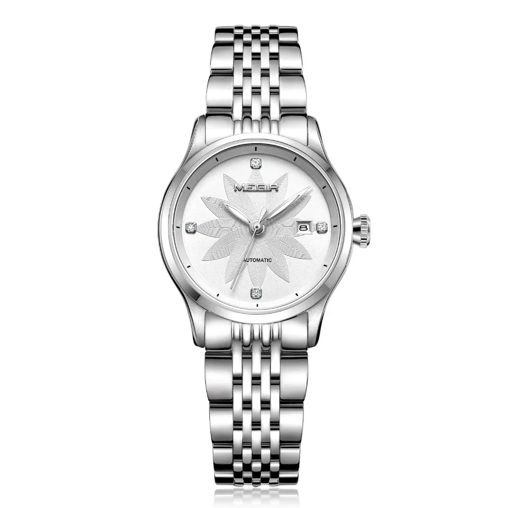 MEGIR женские часы люксовый бренд женские Автоматические механические часы женские сапфировые водонепроницаемые relogio feminino