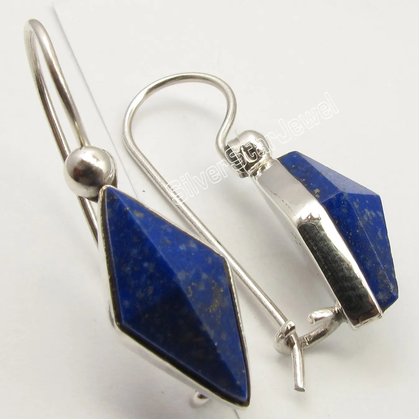 

Chanti International Silver Sparkling LAPIS LAZULI INEXPENSIVE Pyramid Earrings 2.7 CM