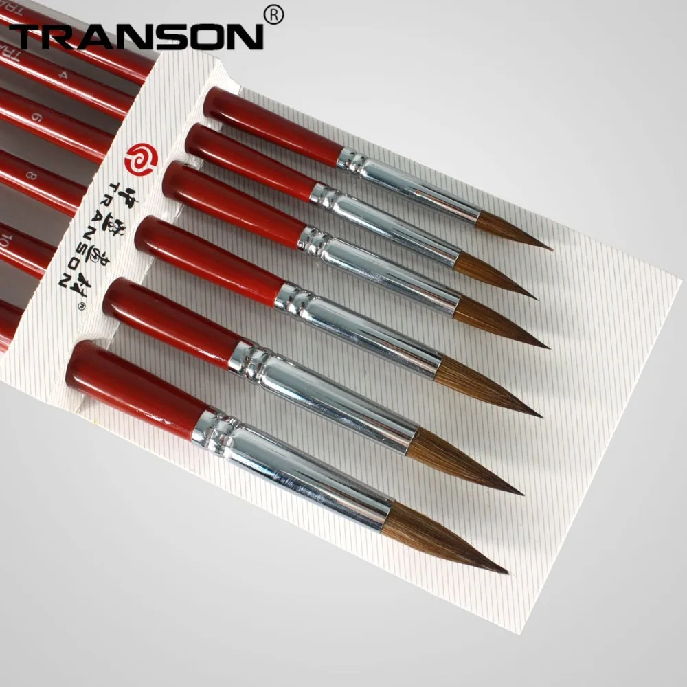 6PCS Transon168 point tip weasel hair paint brush set for liner/detail