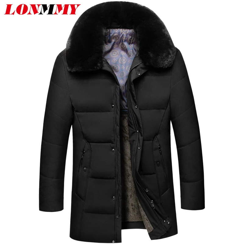 LONMMY Поддельные меховой воротник длинные стиль мужские зимние парки теплая дутая