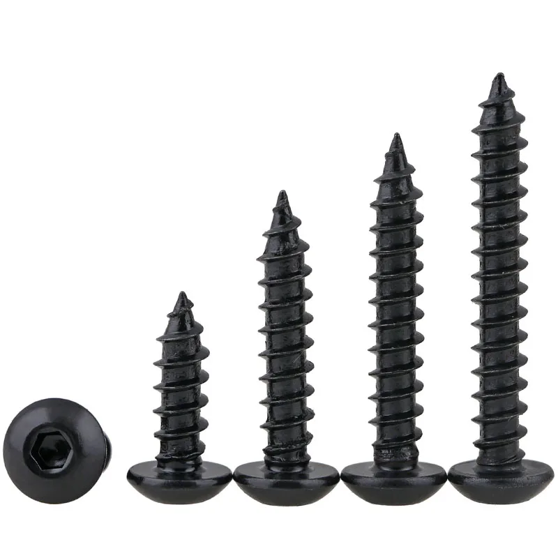 20pcs M5M6*16/20/25/30/35/40 Alloy steel with black hex socket round button head self tapping screw Model wood electronic screw