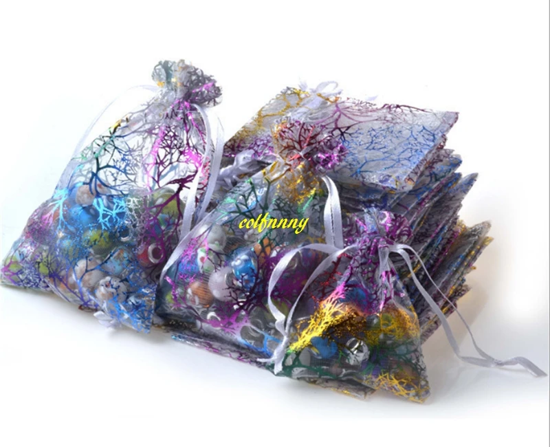 

1000pcs/lot 7*9cm 9*12 10*15cm 13x18 17*23 20*30cm Gilding Coral Organza Drawstring Pouch Candy Jewellery Bag Wedding Gift Bags