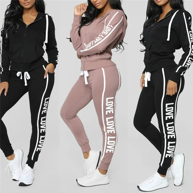 2018 autumn two piece set tracksuit for women for fall Casual Stripe Zipper Long Sleeve Pullove Sport Tops+Long Pants Set N30 (5)