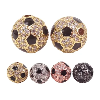 

Black Enamel & Pave Zircon Soccer Charm Beads For 2018 French champion Bracelet DIY Making Sport Jewelry Accessories 10mm 12mm