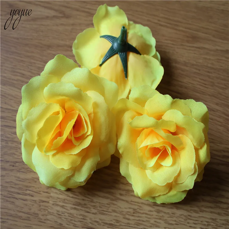 

YOYUE 100 Pcs 6cm Width Yellow Silk Rose Artificial Flower Wedding Leaves Decoration Items Wreath Diy Handicraft Flowers Fake